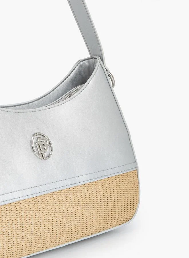 Peppermint SILVER Textured Shoulder Bag With Zip Closure for Women | Best Price UAE